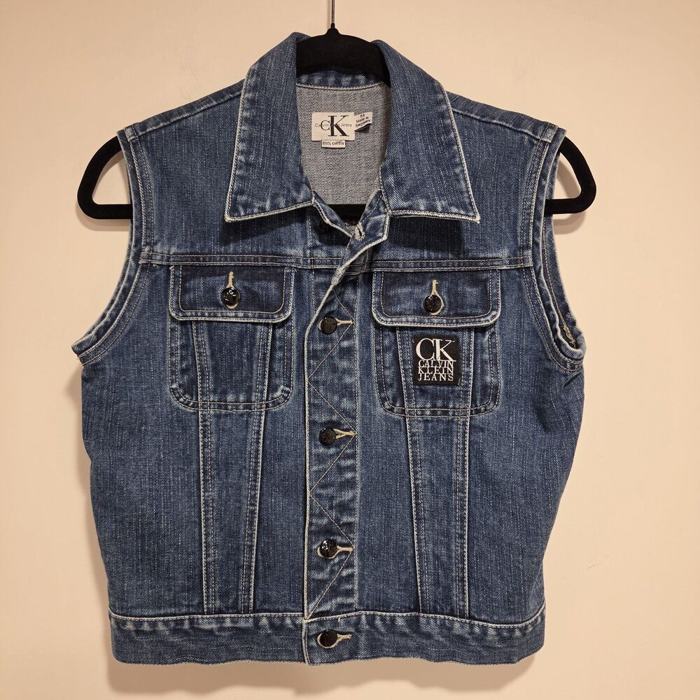 Vintage Calvin Klein Denim Vest Blue Womens Medium Y2K 90s Western Cotton Indie